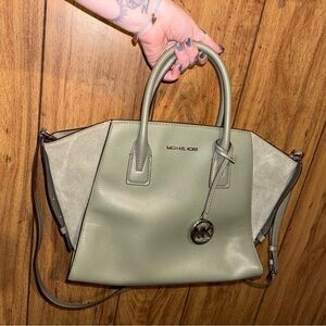 Michael Kors Olive Leather and Suede Satchel